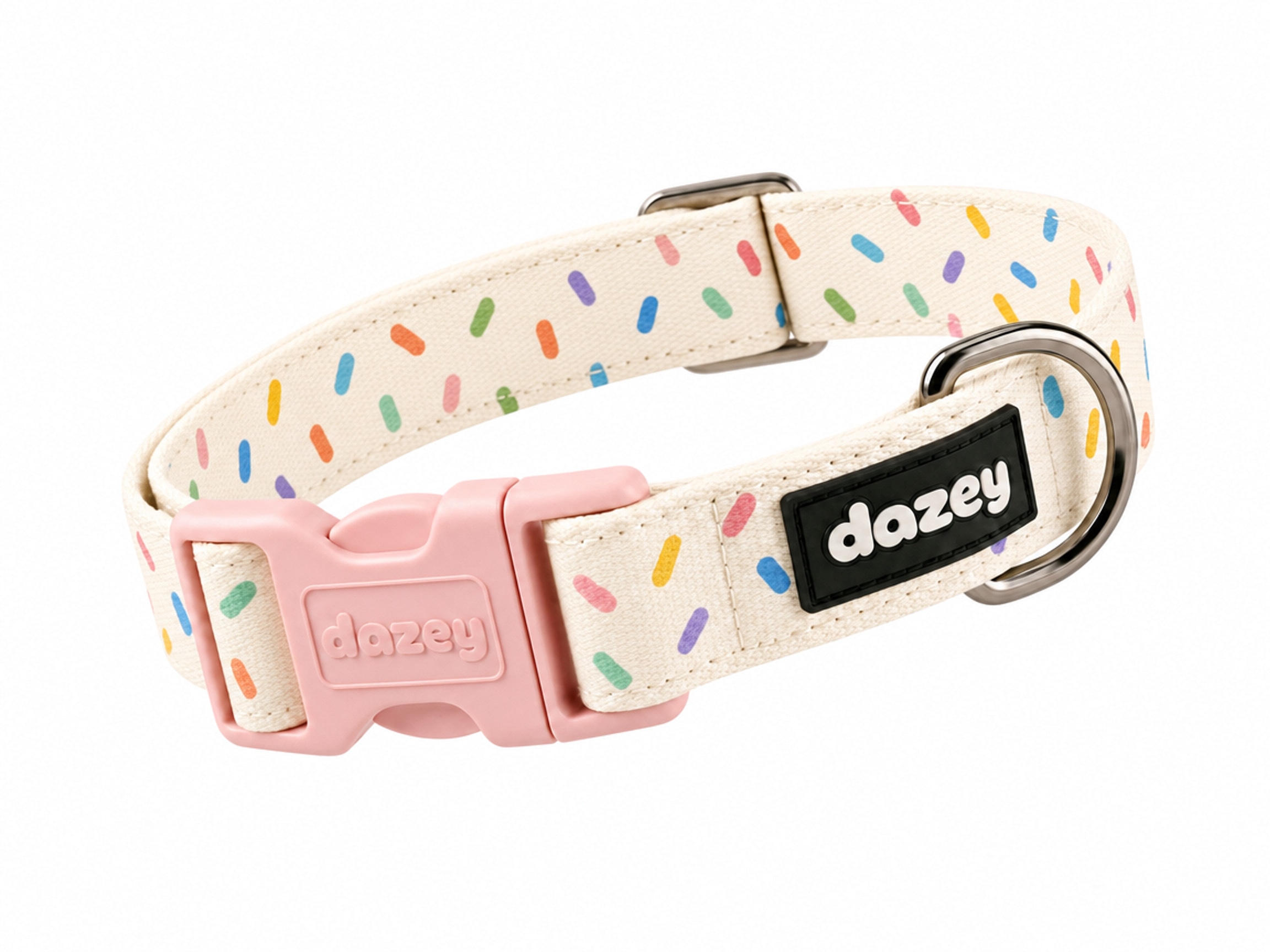 Dazey Confetti Fun collar, a secure fit under an Australian Shepherd's coat