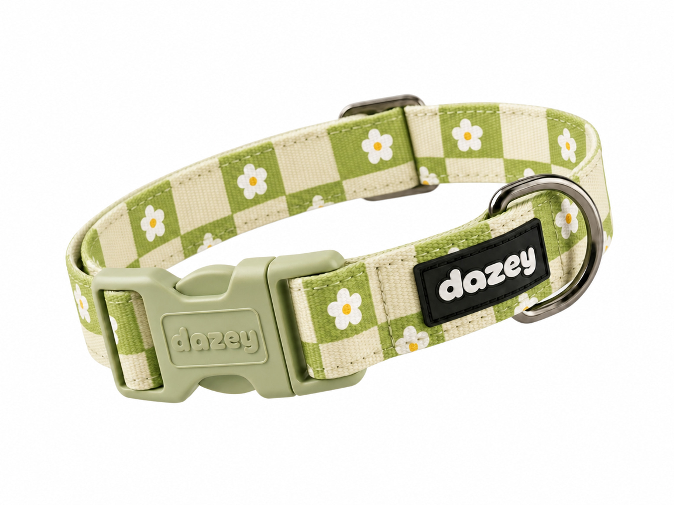 Dazey Matcha Gingham collar, a soft fit under a Poodle's curls